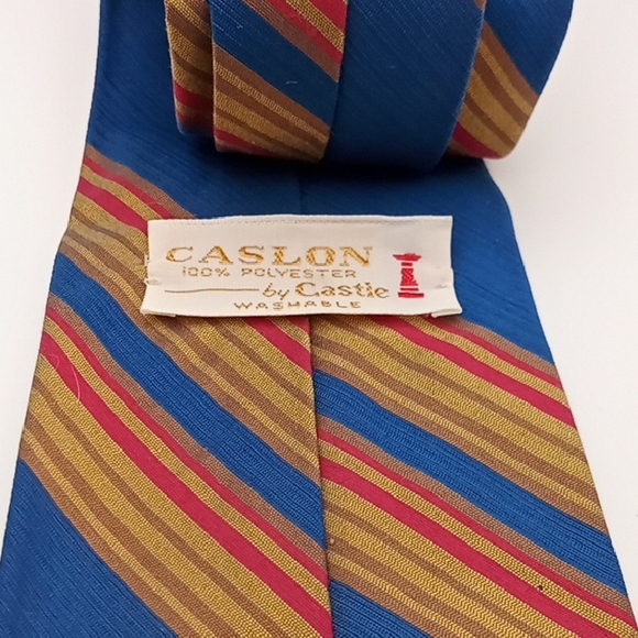 Caslon Men's Blue Tie with Multicolor Stripes 100% Polyester Washable By Castle! - Picture 5 of 9
